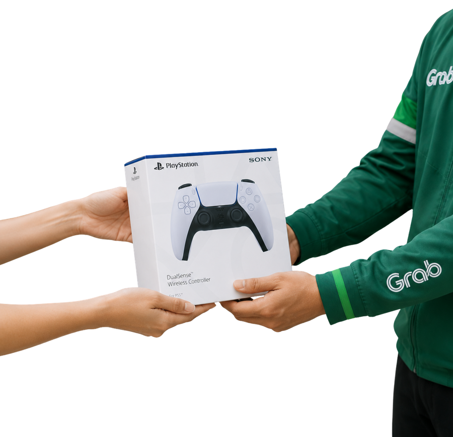 A customer handing a controller package to a courier